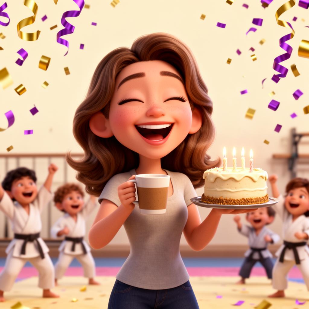 A relaxed parent smiling and taking photos at her child's karate birthday party