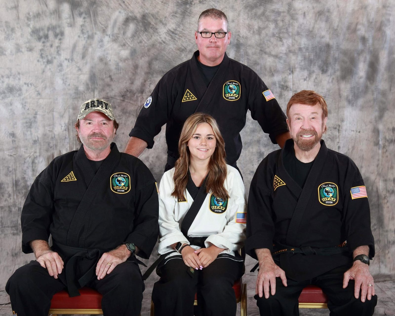 Giroux Bros black belts with Chuck Norris at the UFAF conference