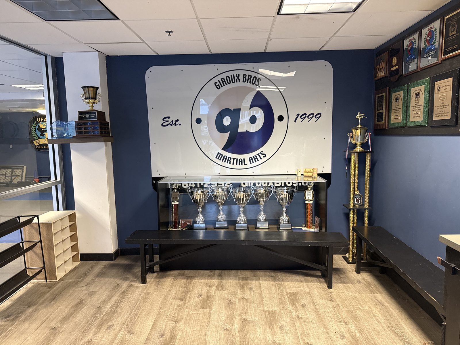 The trophy wall inside the Giroux Bros lobby